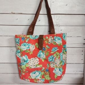 Aeropostale Tote Bag Womens Blue Floral Faux Leather Shoulder Straps.